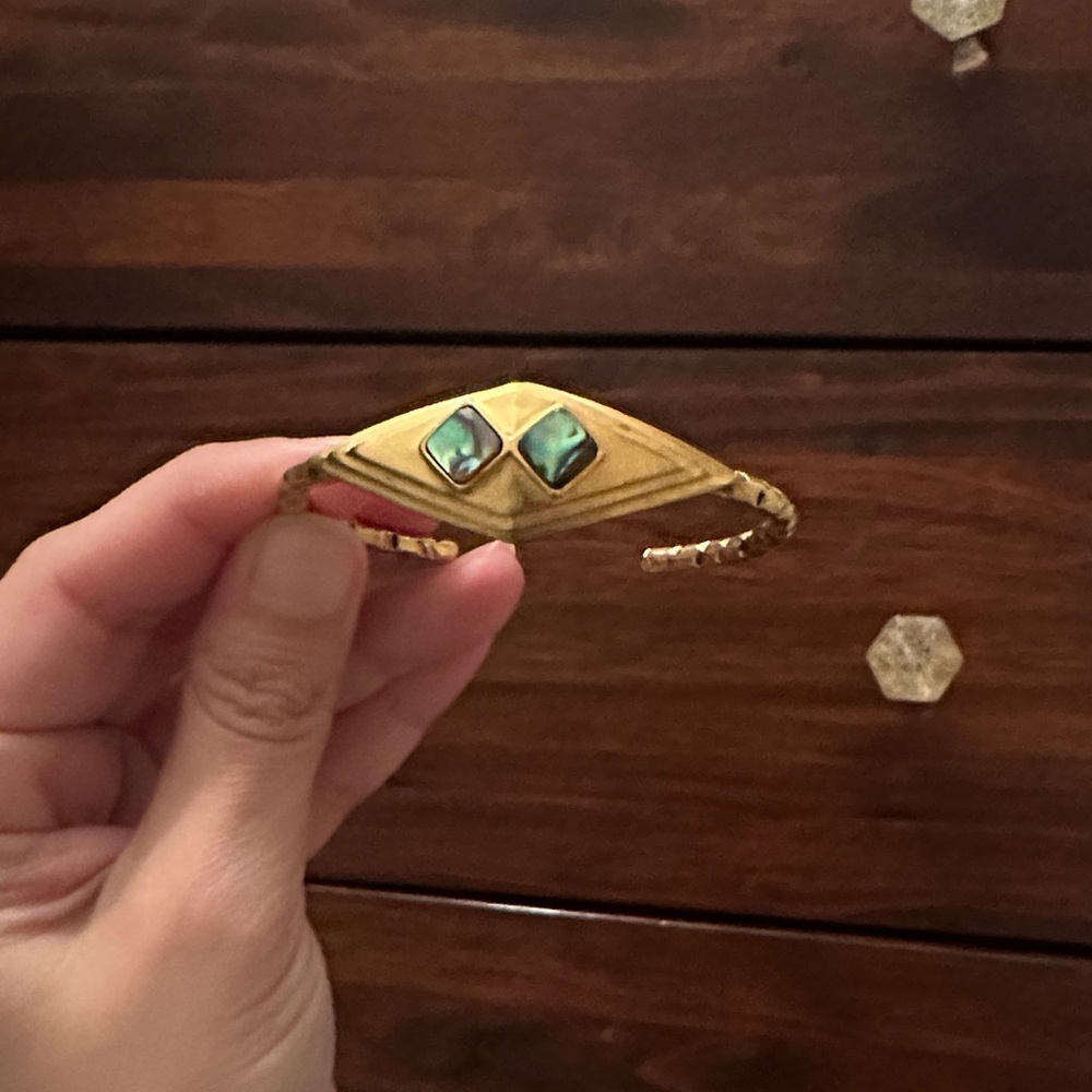 Gold Cuff Bracelet with Abalone Overlay